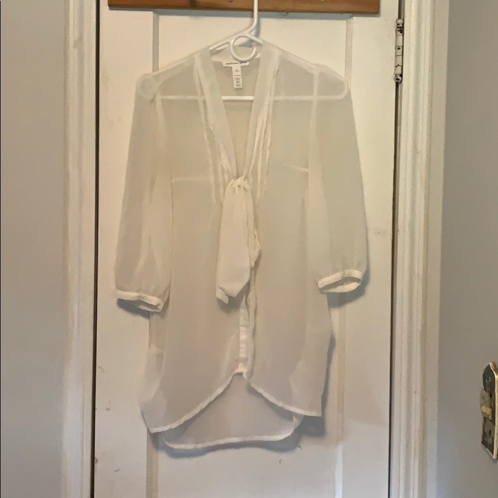 Tie front white shirt.